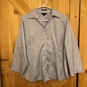 Lands' End Womens Sky Blue Button Up Dress Shirt Size 18 No Iron Pinpoint Oxford